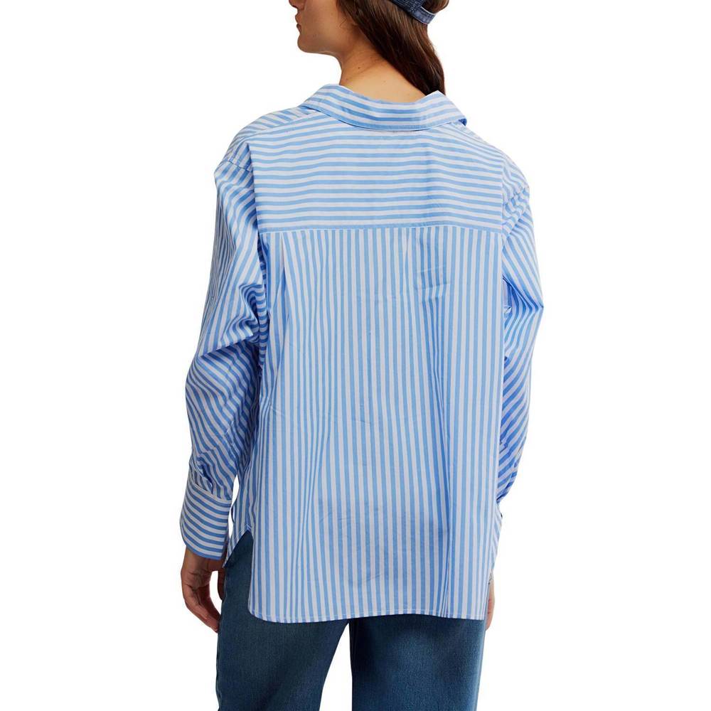 NEW FREE PEOPLE sabine striped articulated shirt in oxford stripe - blue combo - Picture 2 of 5